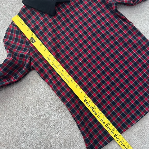 🍉 Women's Peter Pan Contrast Collar Checkered Plaid Shirt Blouse Small - Picture 10 of 11
